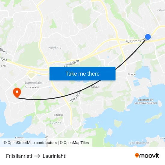 Friisilä Cross to Laurinlahti map