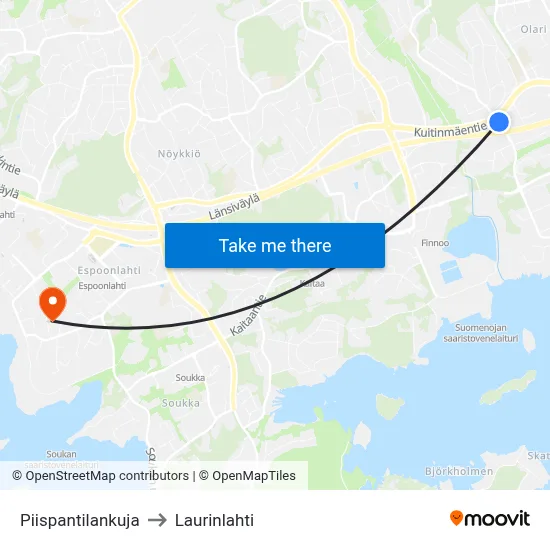Bishop's Estate Lane to Laurinlahti map