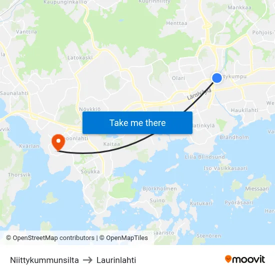 Niittykumpu Bridge to Laurinlahti map