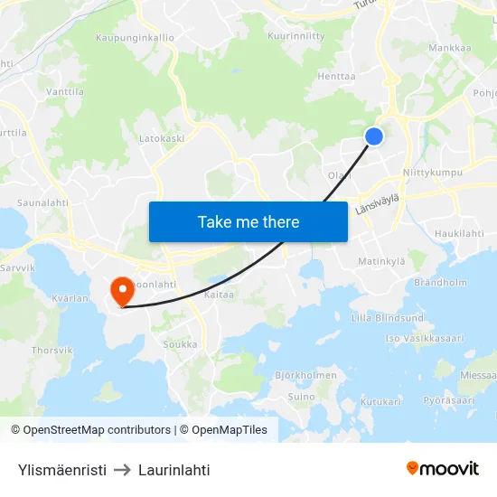 Ylismaki Crossing to Laurinlahti map
