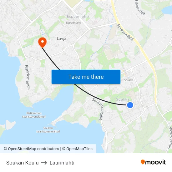 Soukka School to Laurinlahti map