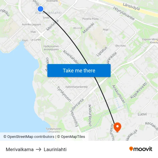 Sea Cove to Laurinlahti map