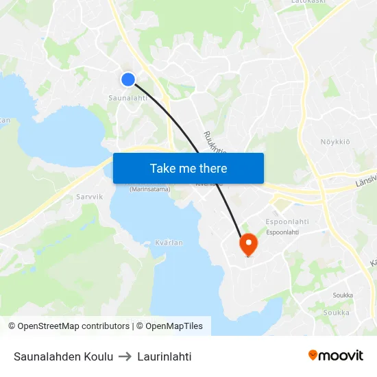 Saunalahti School to Laurinlahti map