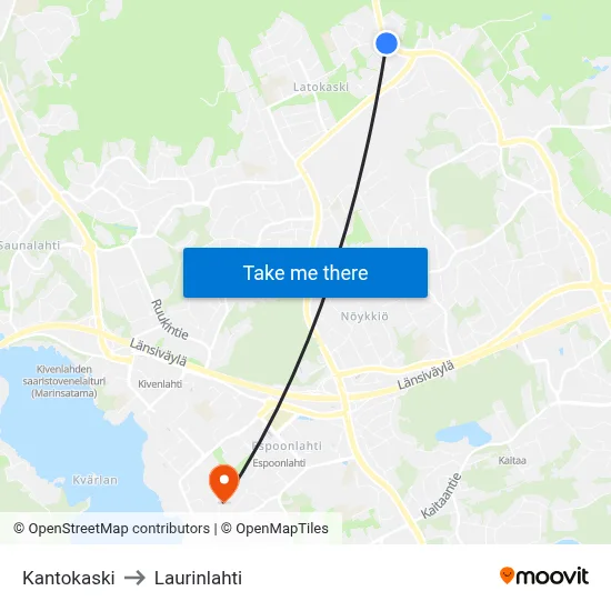 Kantokaski to Laurinlahti map