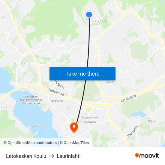 Latokaski School to Laurinlahti map