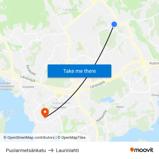 Puolarmetsä Street to Laurinlahti map