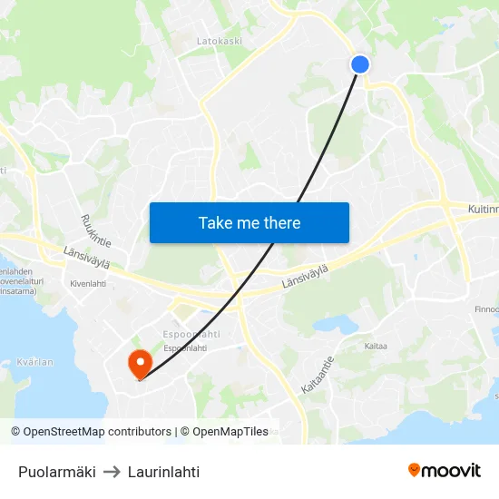Puolarmaki to Laurinlahti map