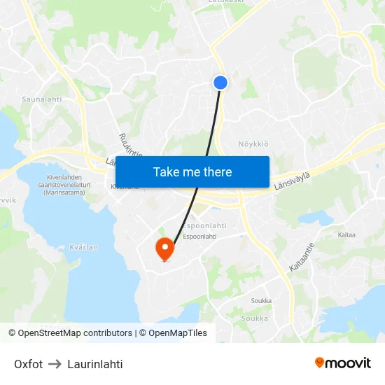 Oxfot to Laurinlahti map