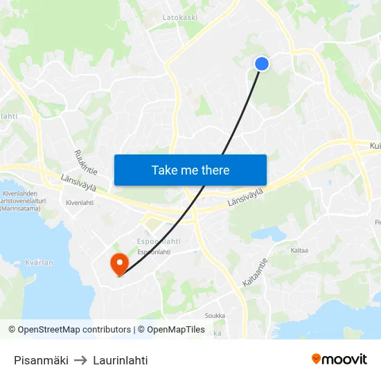 Pisa Hill to Laurinlahti map