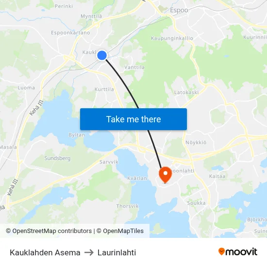 Kauklahti Station to Laurinlahti map