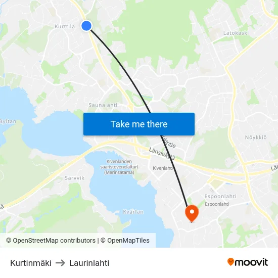 Kurtinmaki to Laurinlahti map