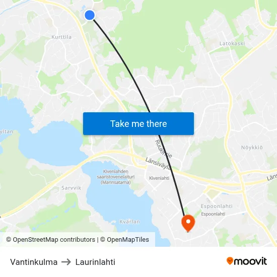 Vantti Corner to Laurinlahti map