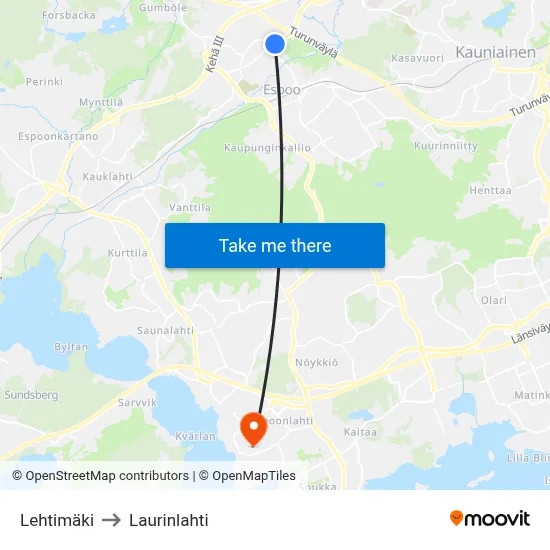 Lehtimäki to Laurinlahti map