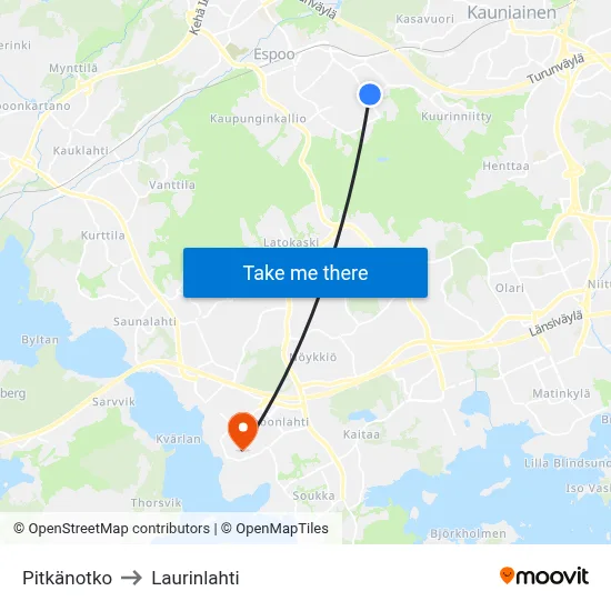 Pitkanotko to Laurinlahti map