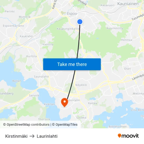 Kirsti Hill to Laurinlahti map