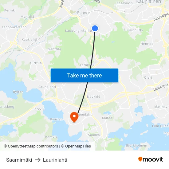 Ash Hill to Laurinlahti map