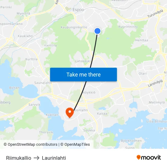Rune Rock to Laurinlahti map