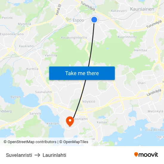 Suvela Cross to Laurinlahti map