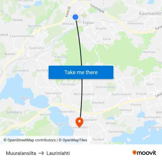 Muurala Bridge to Laurinlahti map