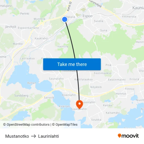 Black Valley to Laurinlahti map