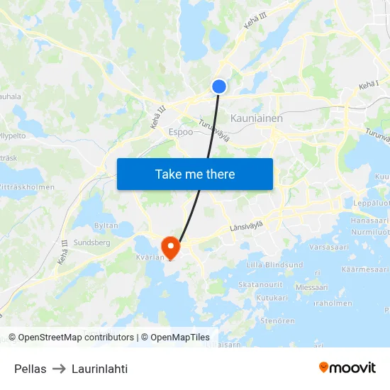 Pellas to Laurinlahti map