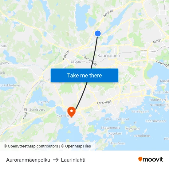 Auroranmäenpolku to Laurinlahti map