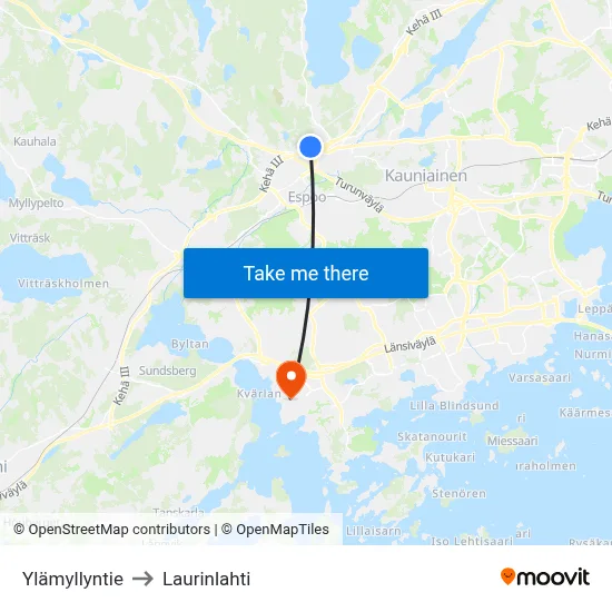 Ylämyllyntie to Laurinlahti map