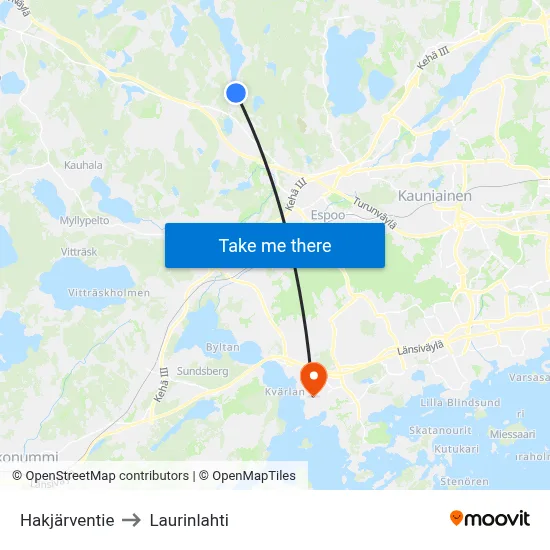 Hakjärventie to Laurinlahti map