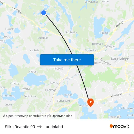 Siikajarventie 90 to Laurinlahti map