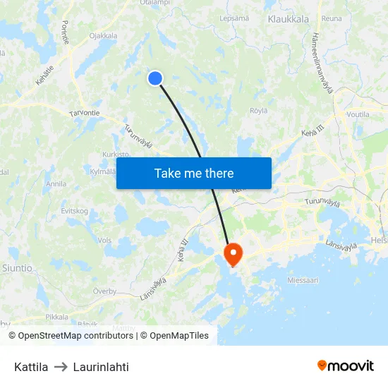 Kattila to Laurinlahti map