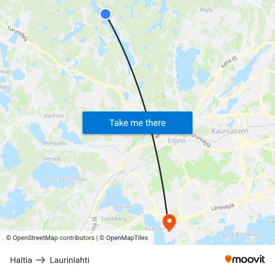 Haltia to Laurinlahti map