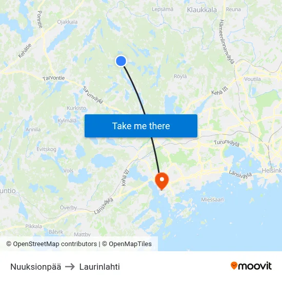 Nuuksionpaa to Laurinlahti map