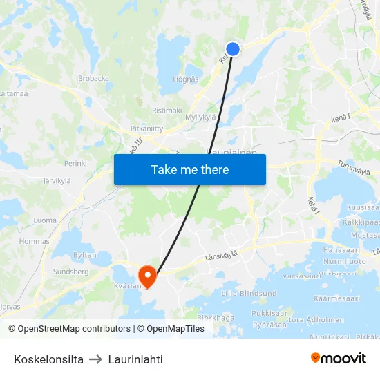 Koskelo Bridge to Laurinlahti map