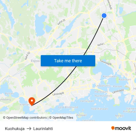 Kuohukuja to Laurinlahti map