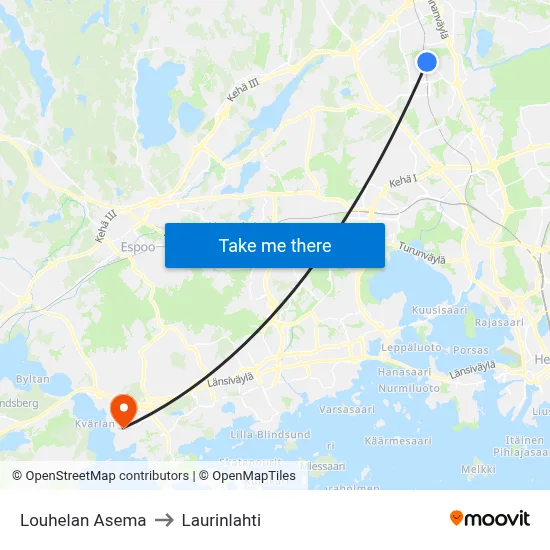 Louhela Station to Laurinlahti map