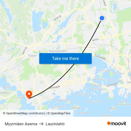 Myyrmäki Station to Laurinlahti map