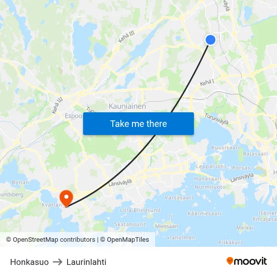 Honkasuo to Laurinlahti map
