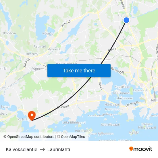 Kaivoksela Road to Laurinlahti map