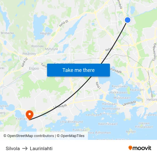 Silvola to Laurinlahti map