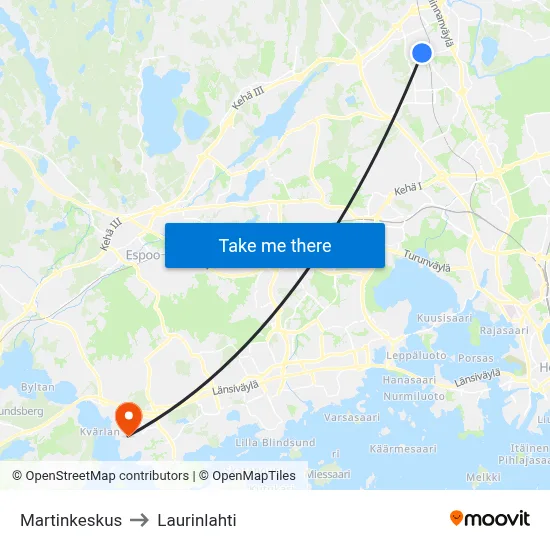 Martin Center to Laurinlahti map