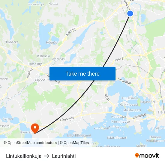 Lintukallio Alley to Laurinlahti map