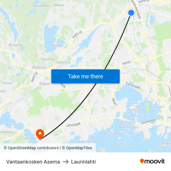 Vantaankoski Station to Laurinlahti map