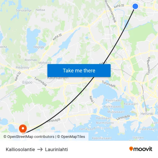 Kalliosola Road to Laurinlahti map