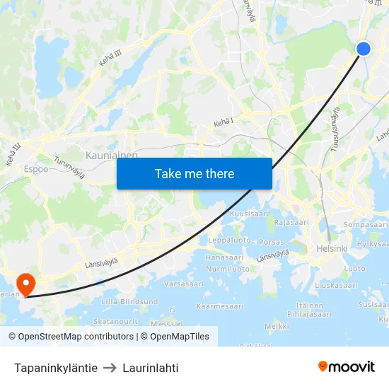 Tapaninkyla Road to Laurinlahti map