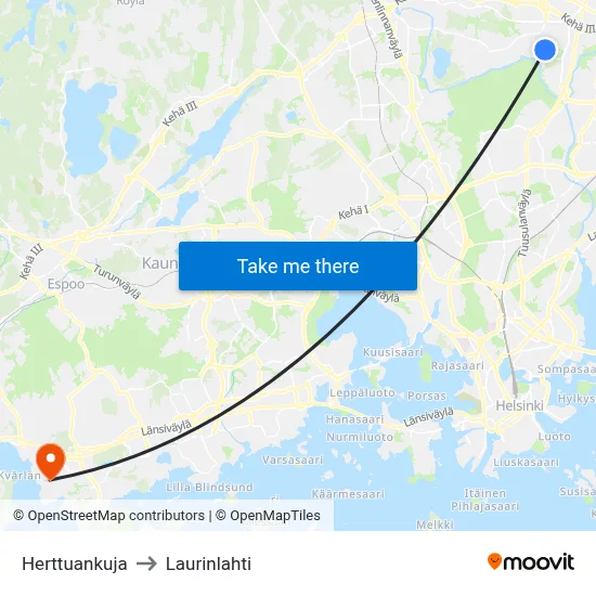 Herttuankuja to Laurinlahti map