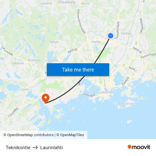 Teknikontie to Laurinlahti map