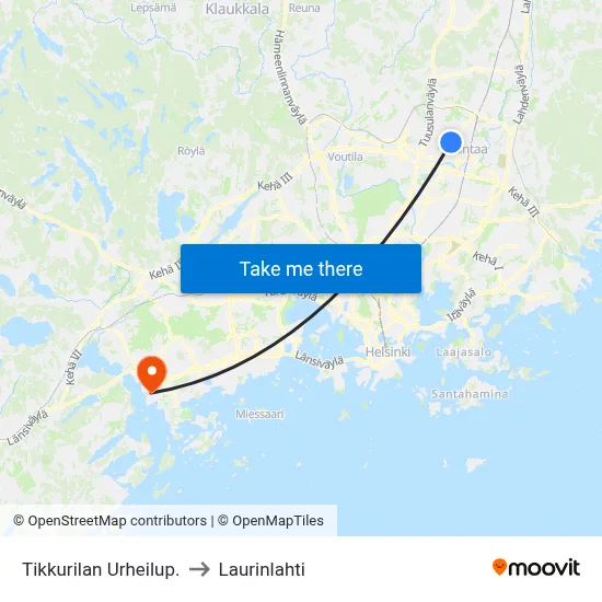 Tikkurila Sports Park to Laurinlahti map