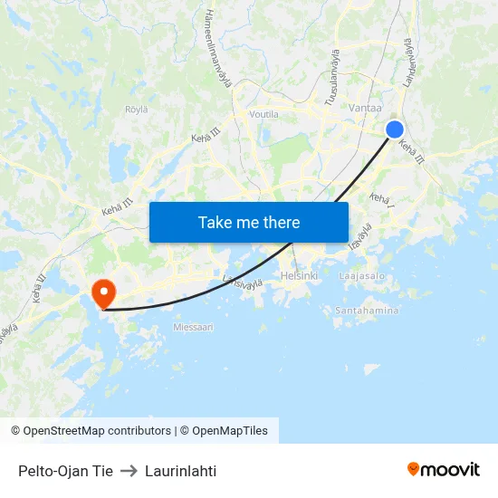 Pelto-Oja Road to Laurinlahti map