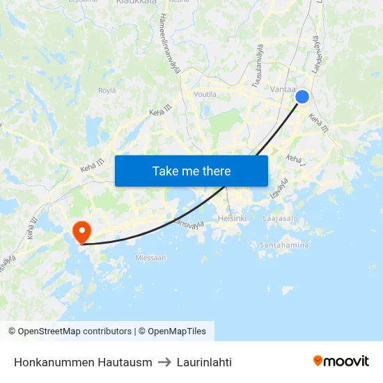 Honkanummi Cemetery to Laurinlahti map