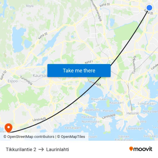 Tikkurilantie 2 to Laurinlahti map